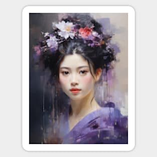 Japanese Girl in Purple With Flowers in Her Hair Sticker